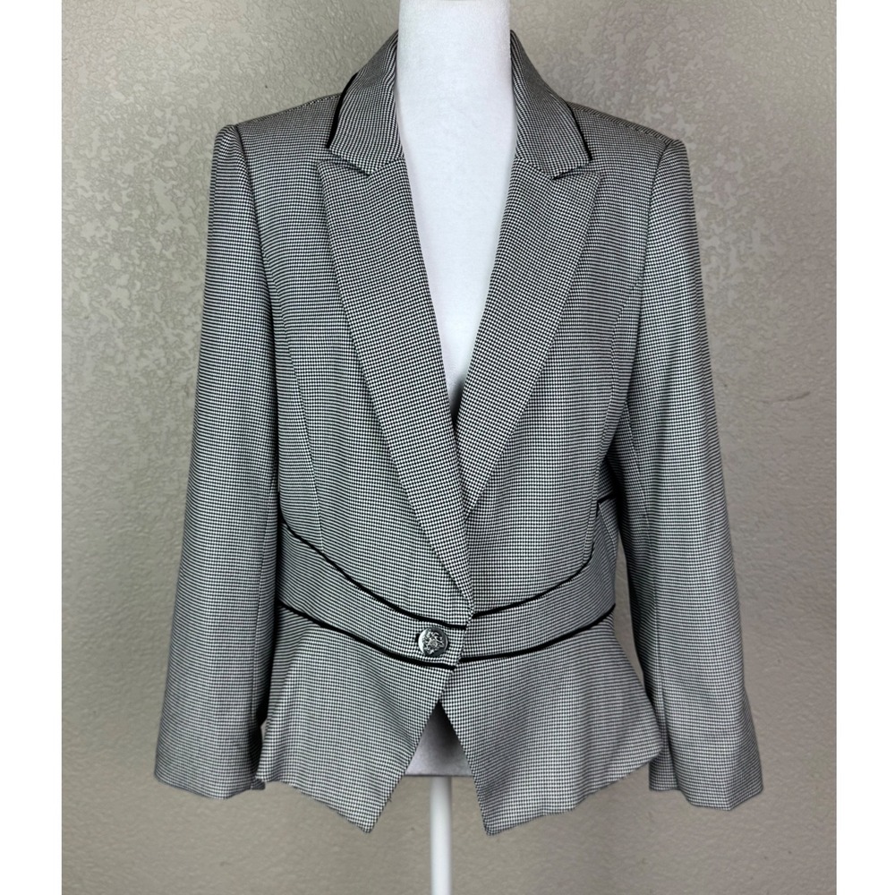 White House Black Market Houndstooth Peplum Blazer Jacket Black White Size 14